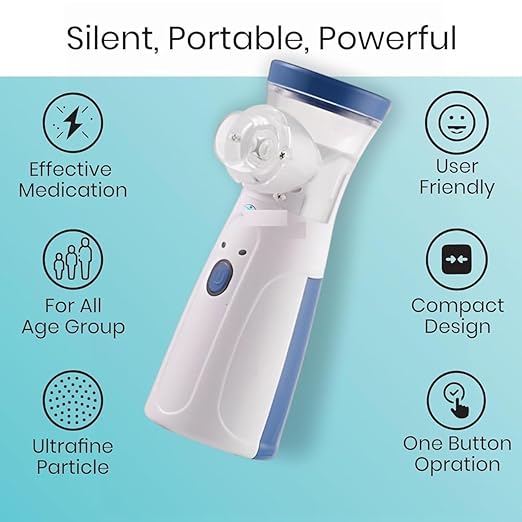Portable Mesh Nebulizer for Steam Inhalation Compact Cool Mist Machine for Sinus, Cough & Cold Relief For Adults & Kids Home & Travel Use