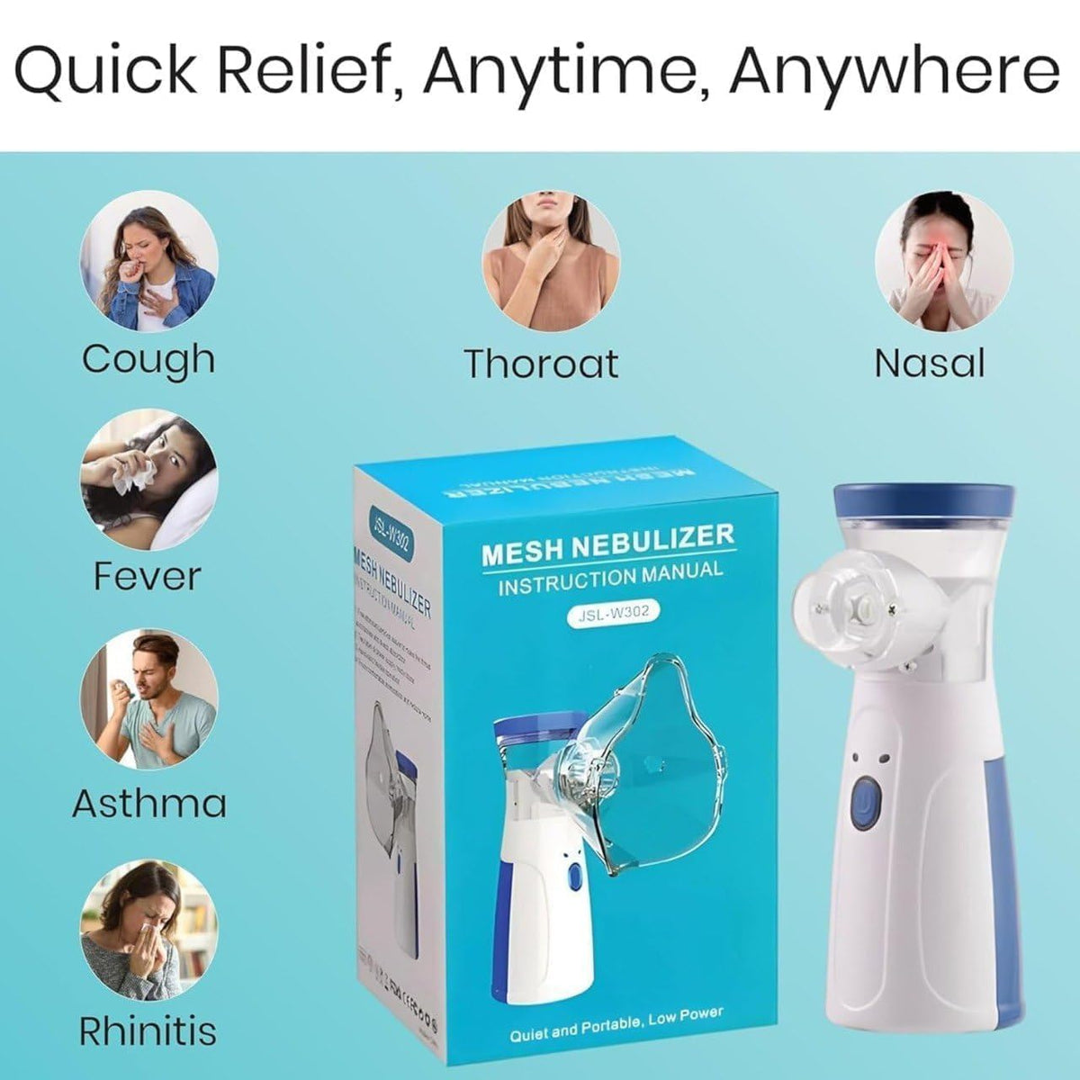 Portable Mesh Nebulizer for Steam Inhalation Compact Cool Mist Machine for Sinus, Cough & Cold Relief For Adults & Kids Home & Travel Use