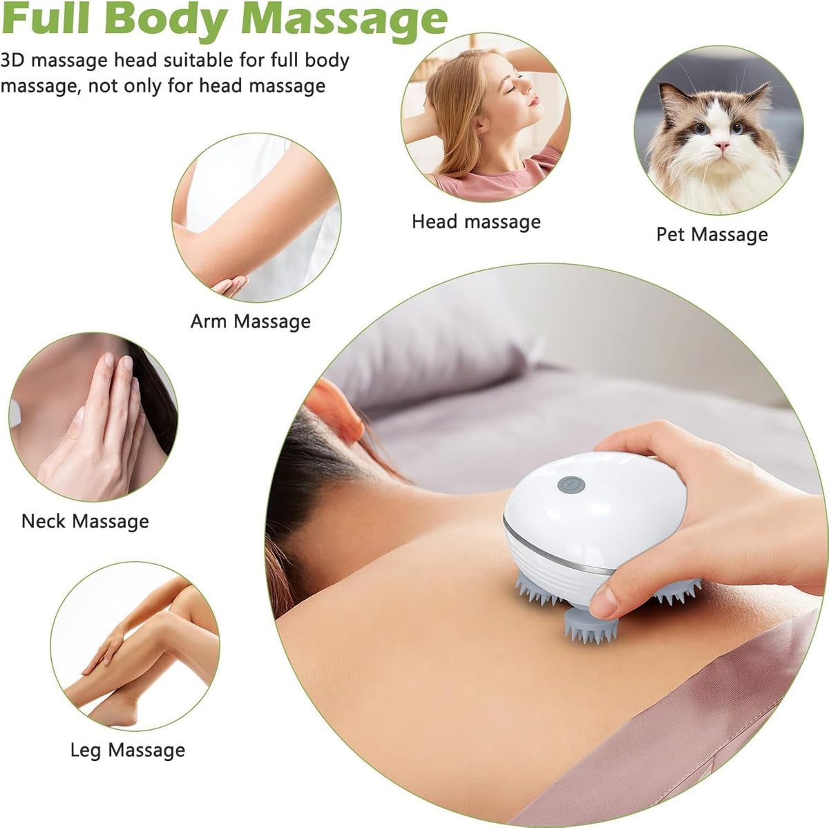 Smart Electric Scalp & Body Massager with 4 Heads