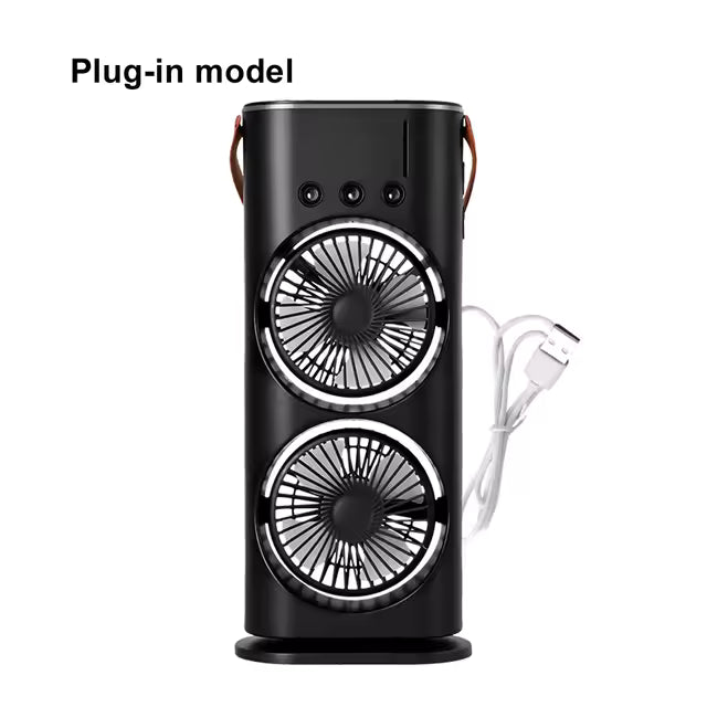 Dual Head Spray Tower Fan with Control Humidifier Rechargeable Desk Fan with 3 Wind Speed For Home Office Travel Camping