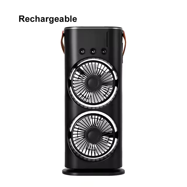 Dual Head Spray Tower Fan with Control Humidifier Rechargeable Desk Fan with 3 Wind Speed For Home Office Travel Camping